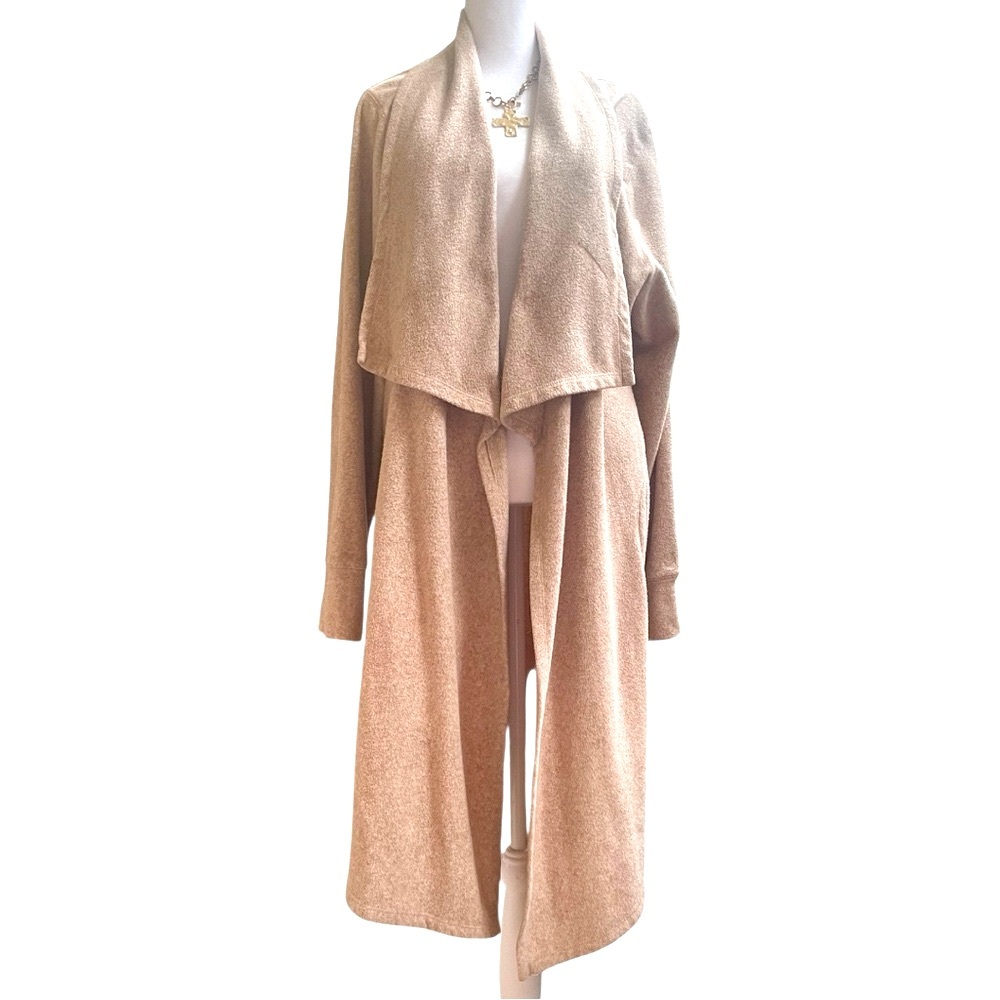 Cuddl Duds Cascade Front Open Cardigan With Stretch. Color Oatmeal Heather. 2X